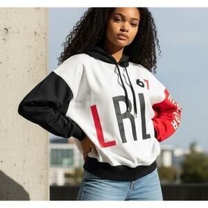 Lauren Ralph Lauren RL Logo Hoodie Colorblock Sweatshirt Large Black White Red